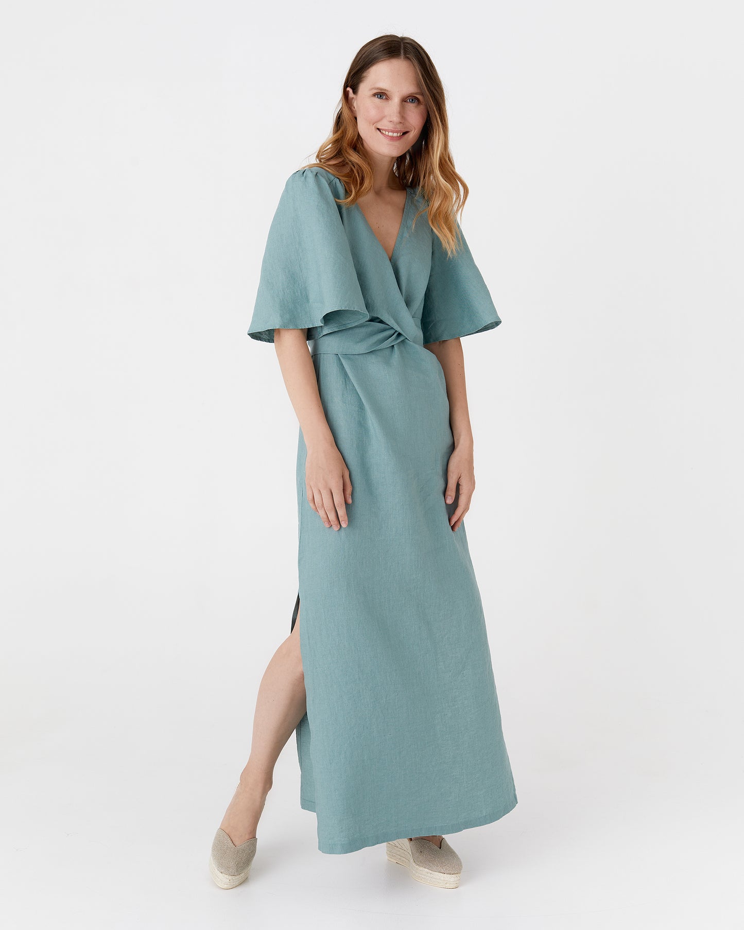 Maxi Linen Dress Agra in Teal Blue | MagicLinen L Maxi Linen Dress Agra in Teal Blue | MagicLinen L