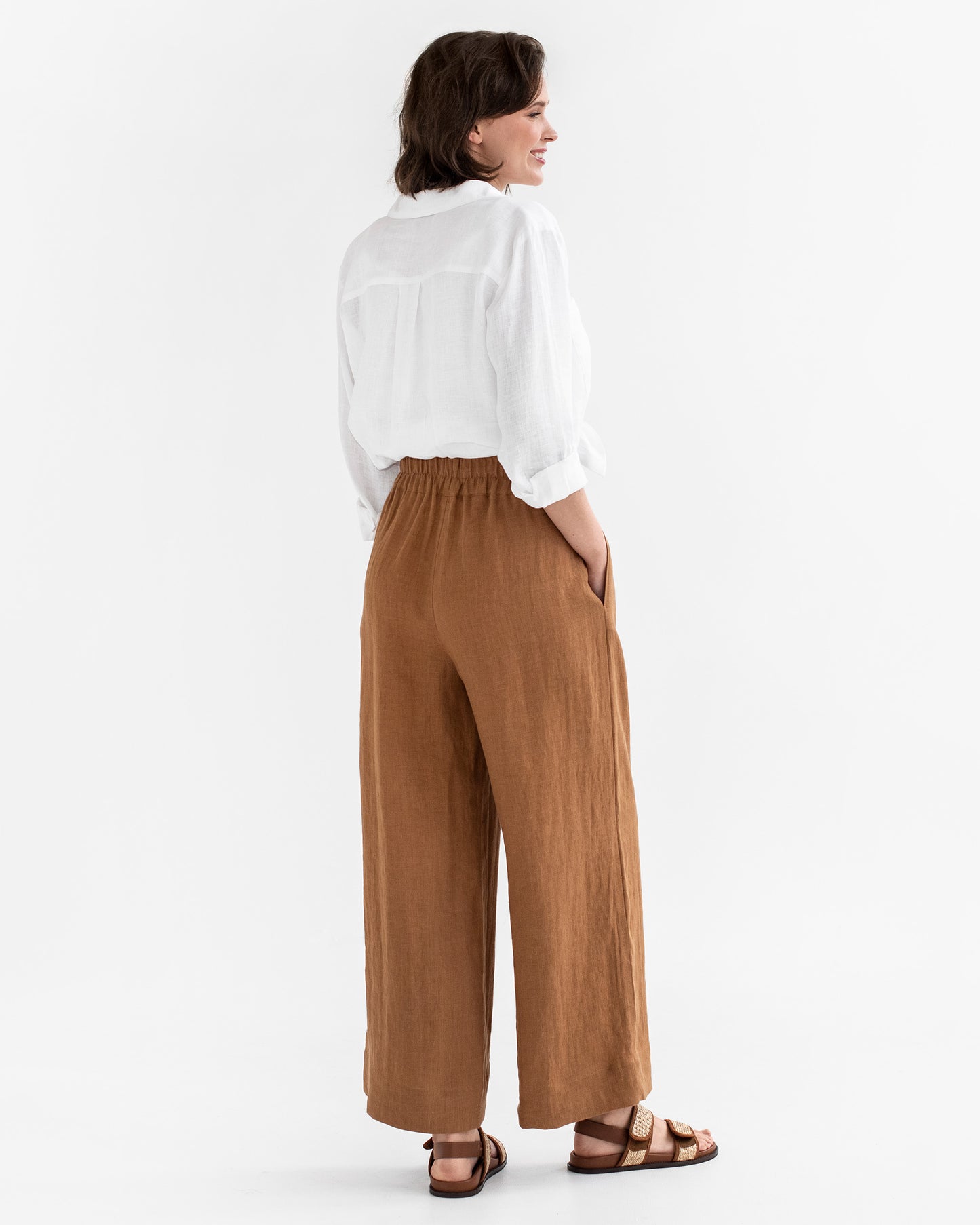 Wide leg linen pants ALCUDIA in Cinnamon - MagicLinen