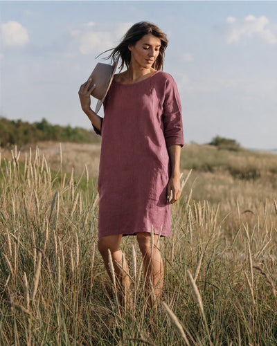 Relaxed Fit Leinenkleid ARUBA in Pflaume