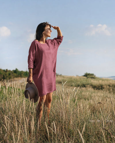 Relaxed Fit Leinenkleid ARUBA in Pflaume