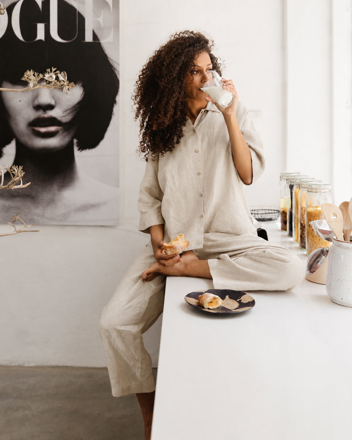 Linen pajama set AVEIRA in Natural flax