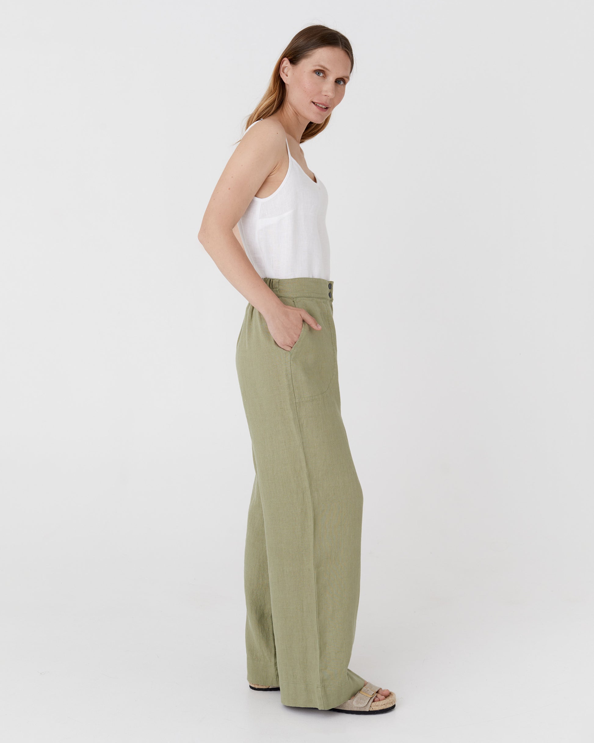 Wide linen pants BANFF in Sage - MagicLinen