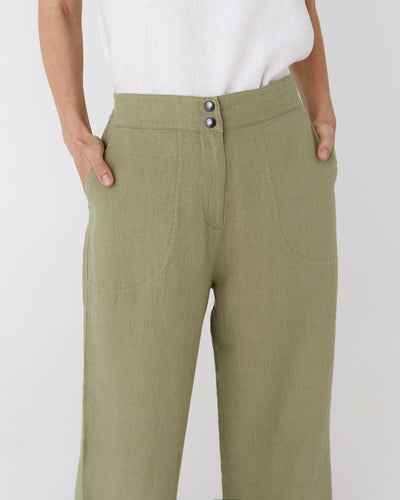 Wide linen pants BANFF in Sage - MagicLinen modelBoxOn