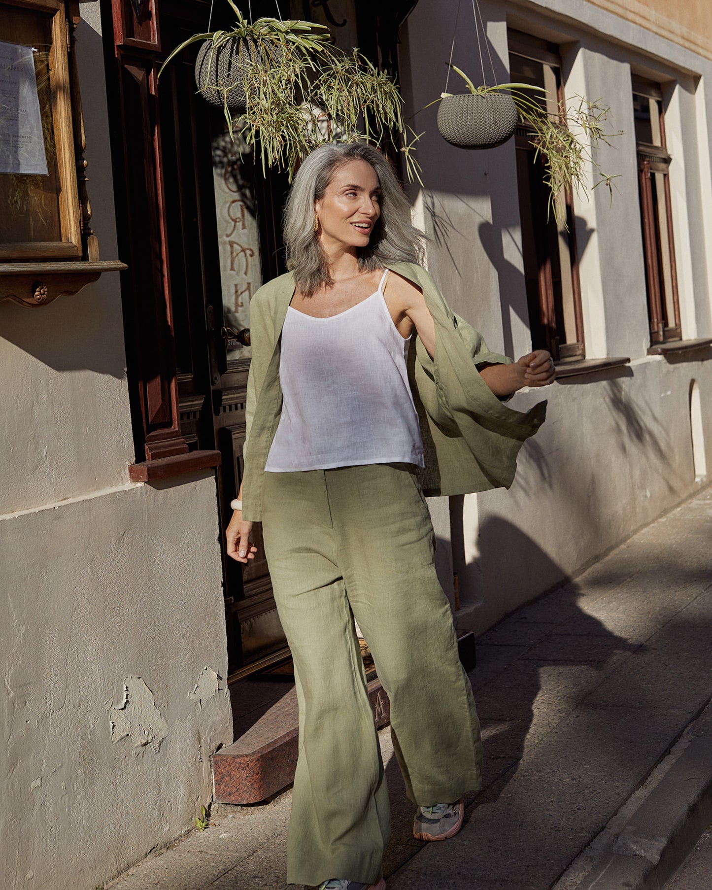 Wide linen pants BANFF in Sage - MagicLinen