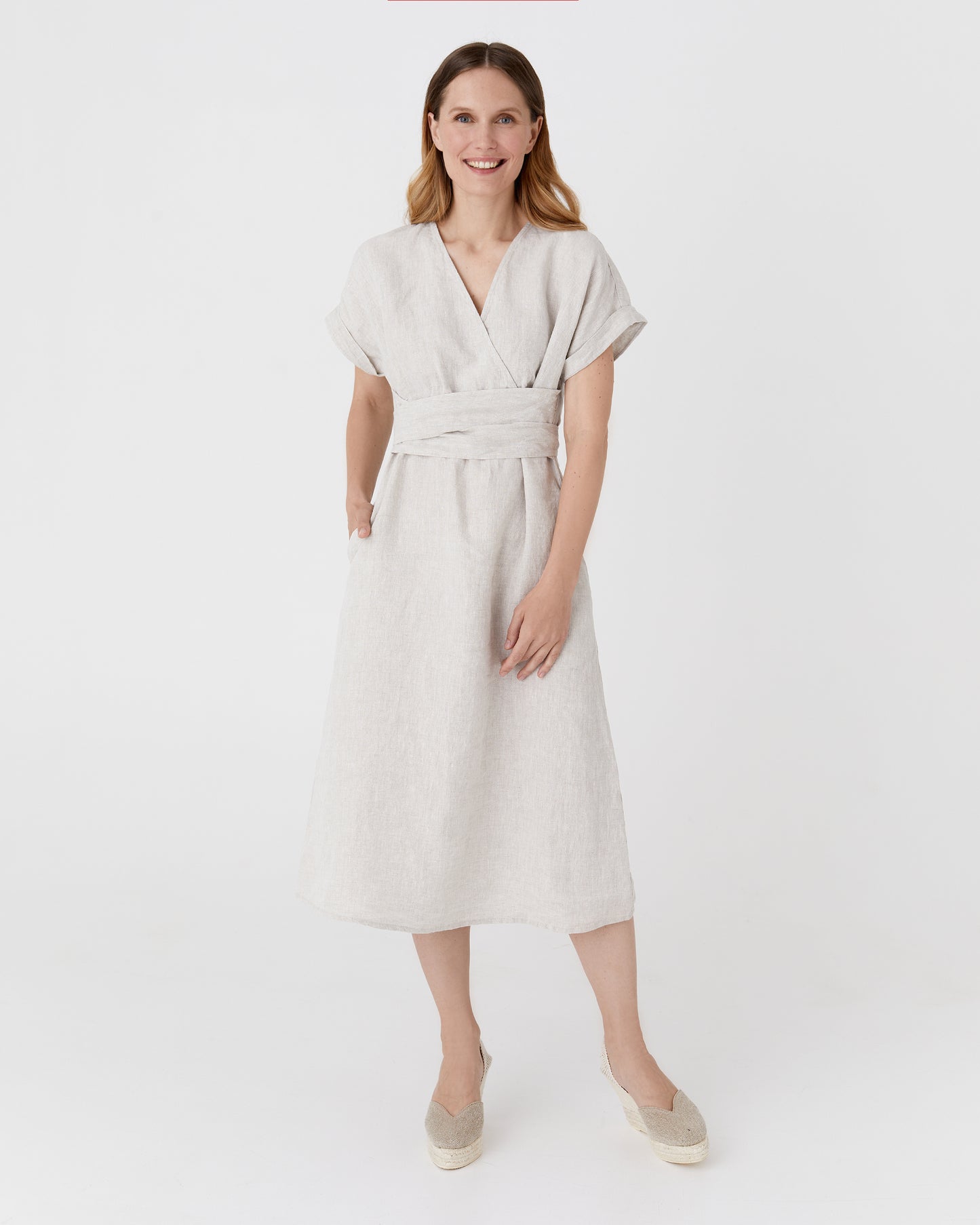 Midi linen dress BOHOL in Natural melange - MagicLinen