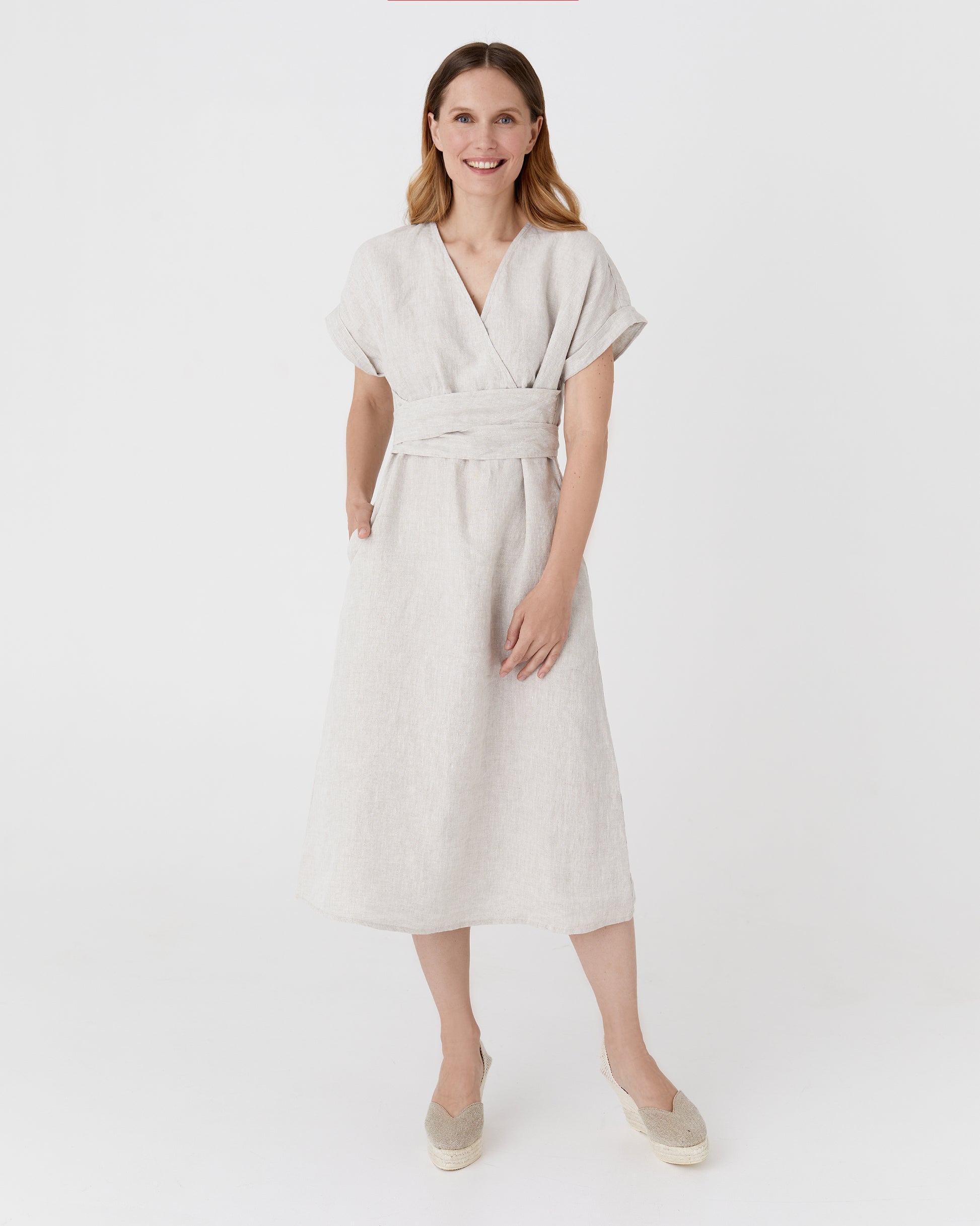 Midi linen dress BOHOL in Natural melange - MagicLinen