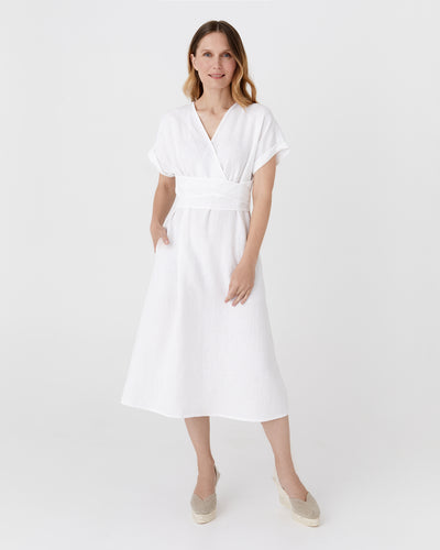 Midi linen dress BOHOL in White - MagicLinen modelBoxOn