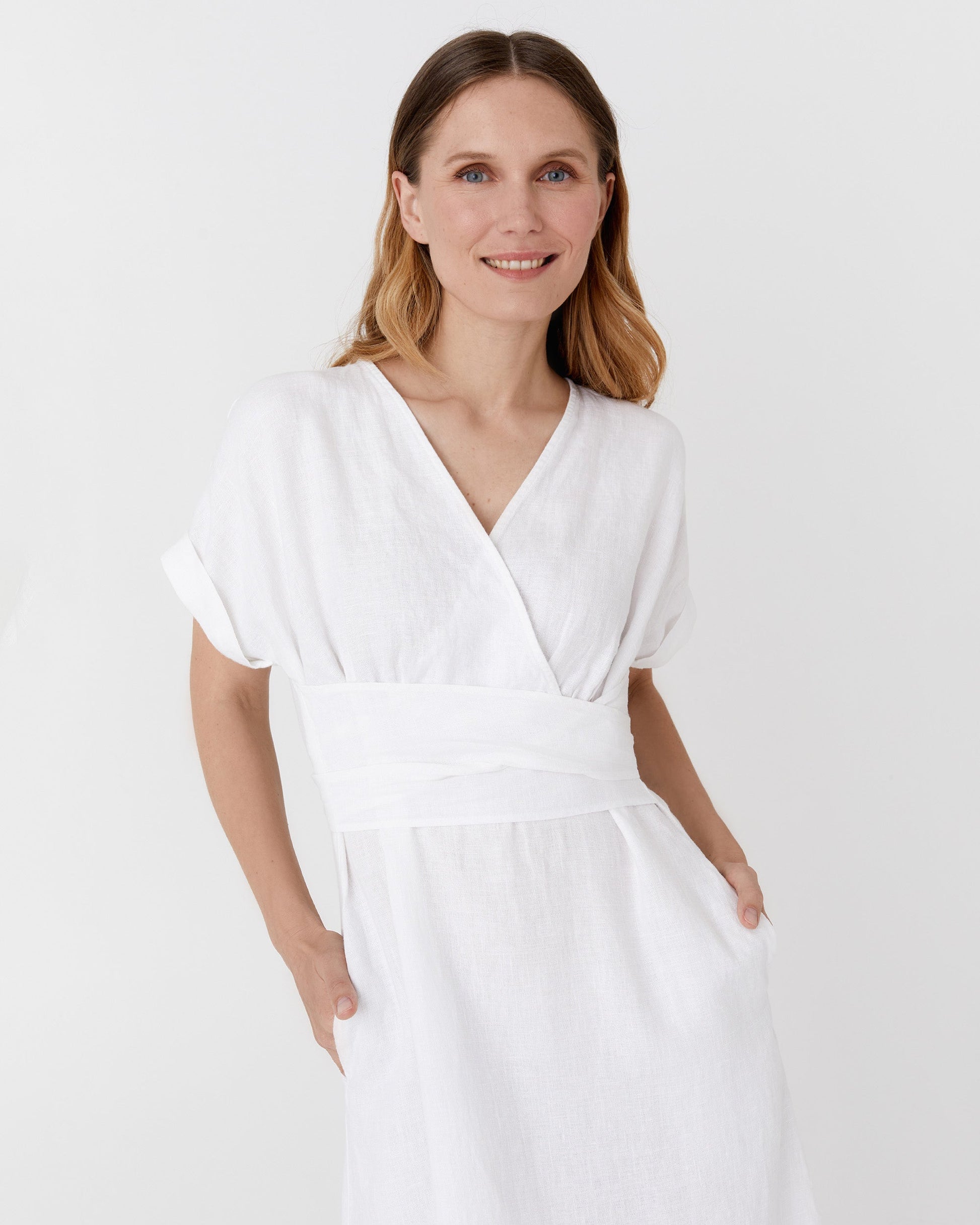 Midi linen dress BOHOL in White | MagicLinen Midi linen dress BOHOL in White | MagicLinen