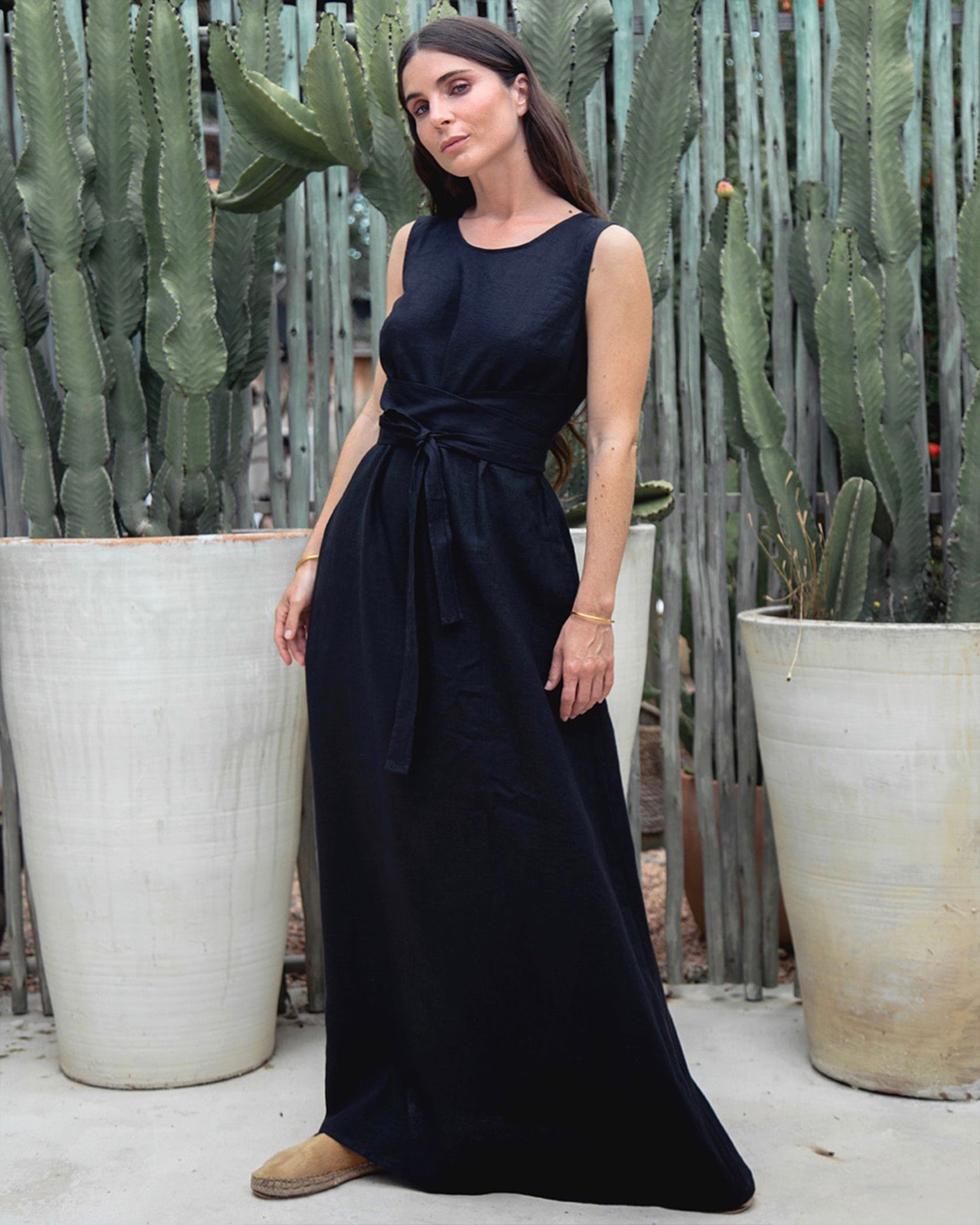 Long Linen Dress BORACAY in Black | MagicLinen