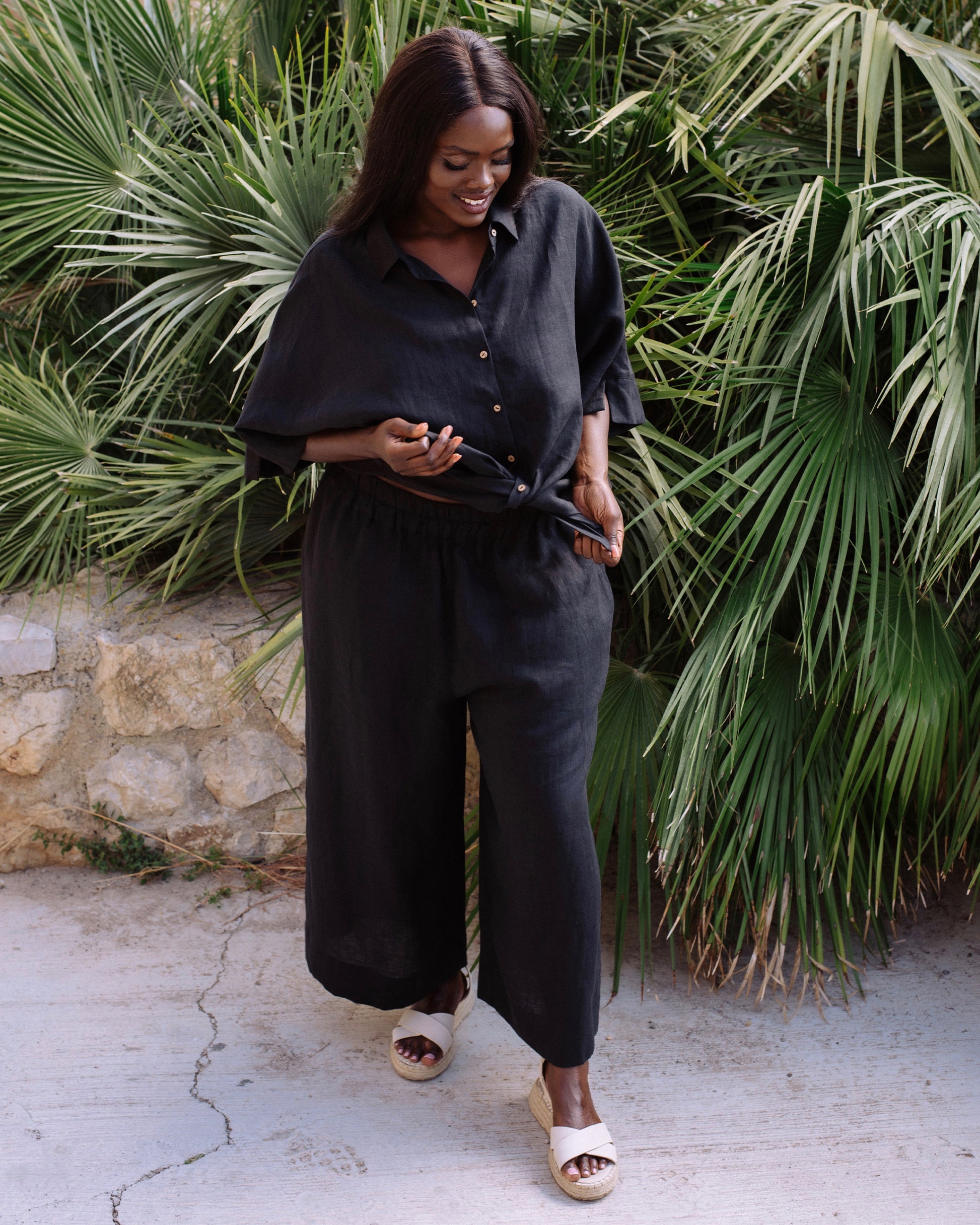 Linen Pants Outfits With Black Palazzo Pants Linen Palazzo Pants BLACK