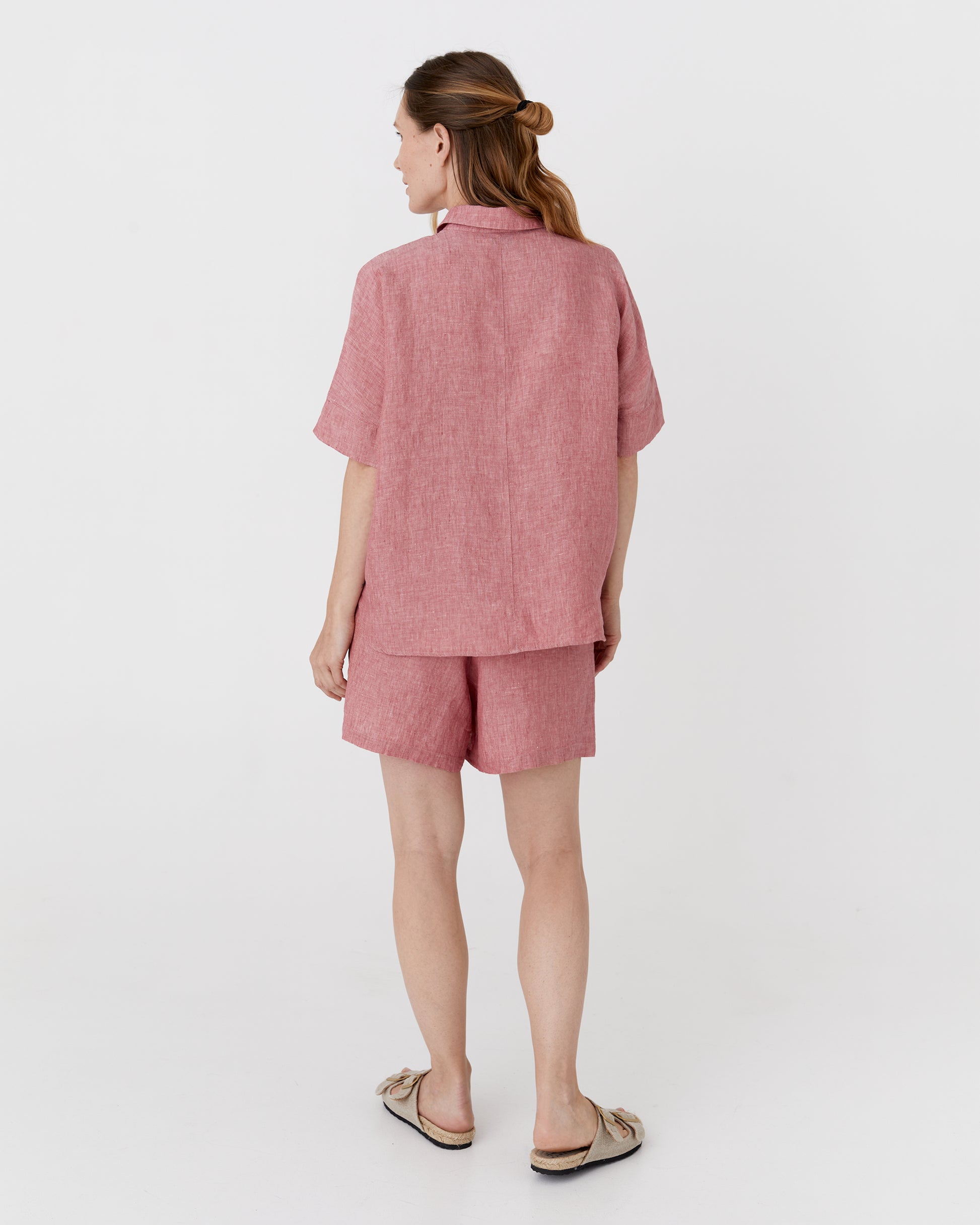 High waisted linen shorts CUENCA in Cranberry - MagicLinen