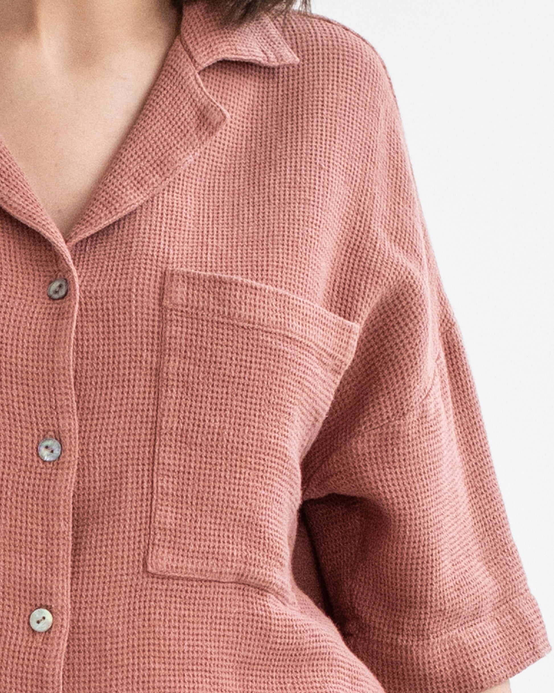 Waffle shirt CHARTRES in Burnt sienna - MagicLinen