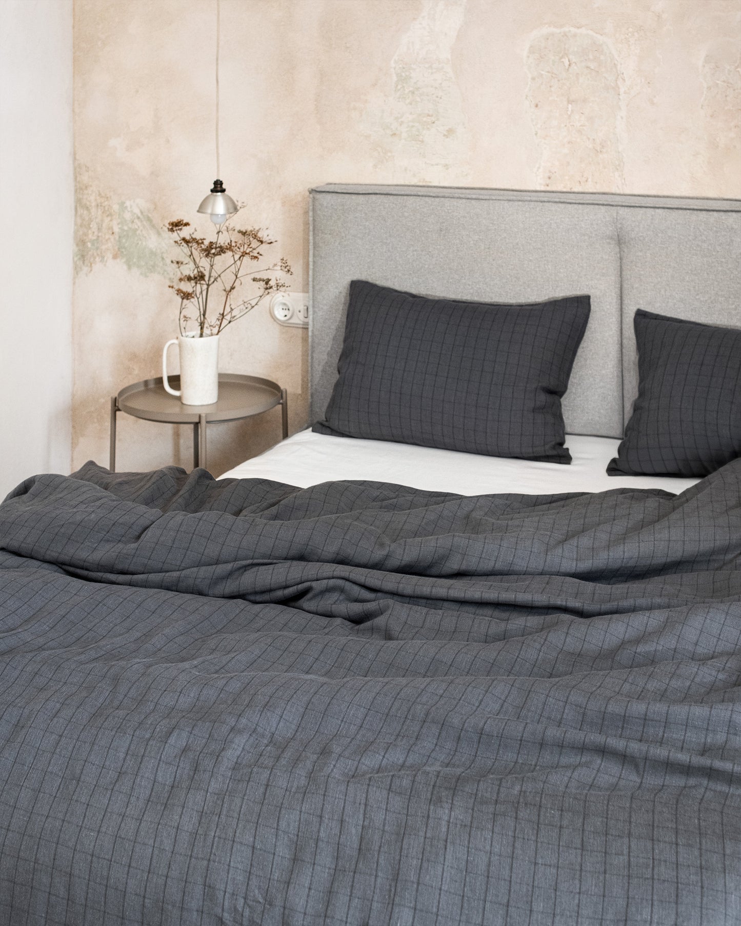 Charcoal windowpane Linen Duvet Set | MagicLinen