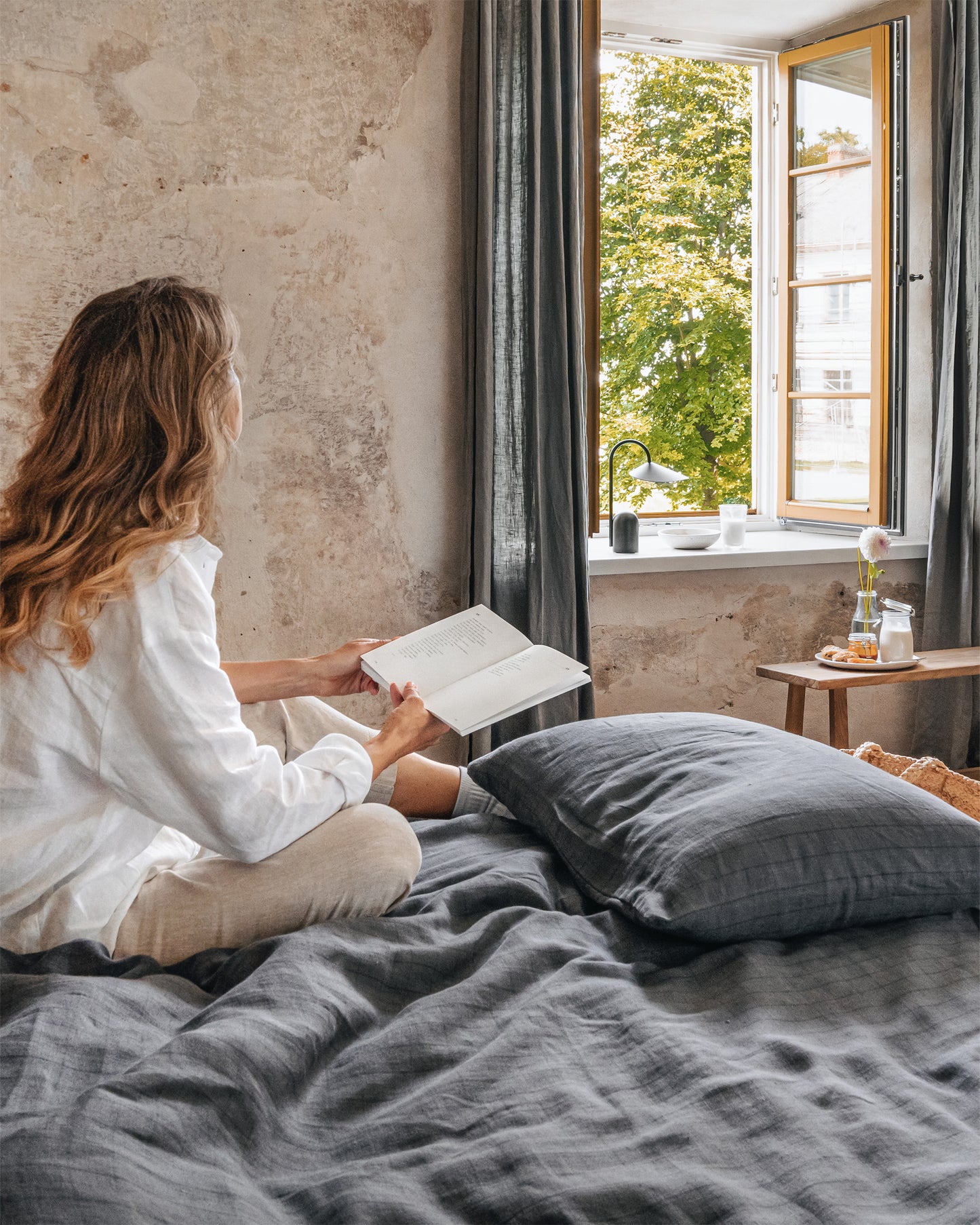 Mokkafarbenes Leinen-Spannbettlaken