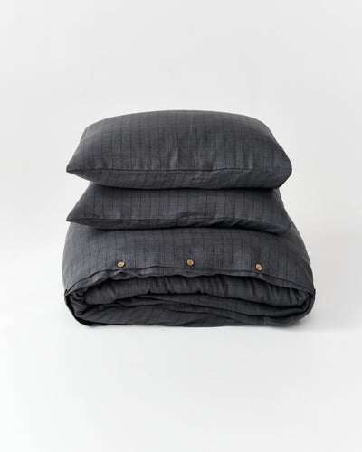 Charcoal windowpane Linen Duvet Set | MagicLinen