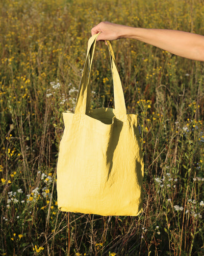 Linen tote bag in Moss yellow | MagicLinen