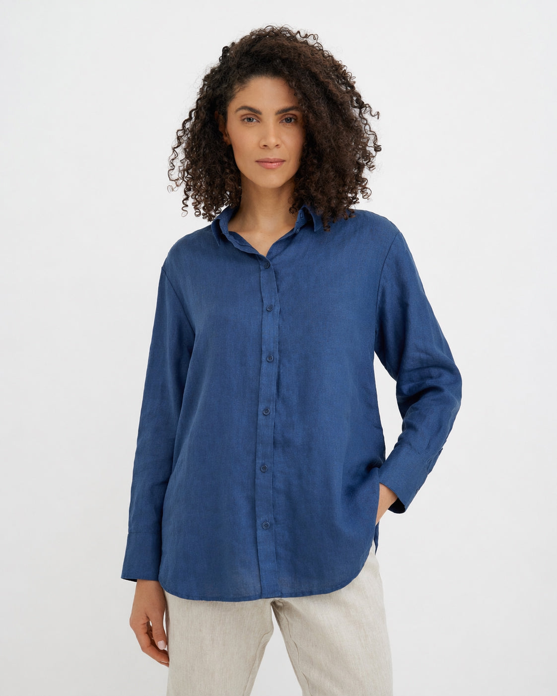 Long-Sleeve Linen Shirt CORSICA in Deep navy blue | MagicLinen