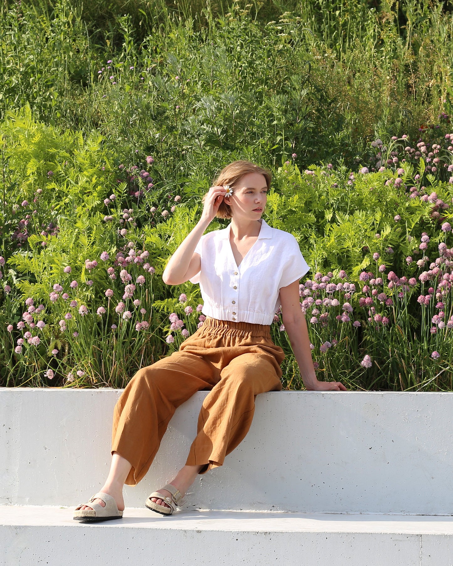 Wide leg linen pants ALCUDIA in Cinnamon