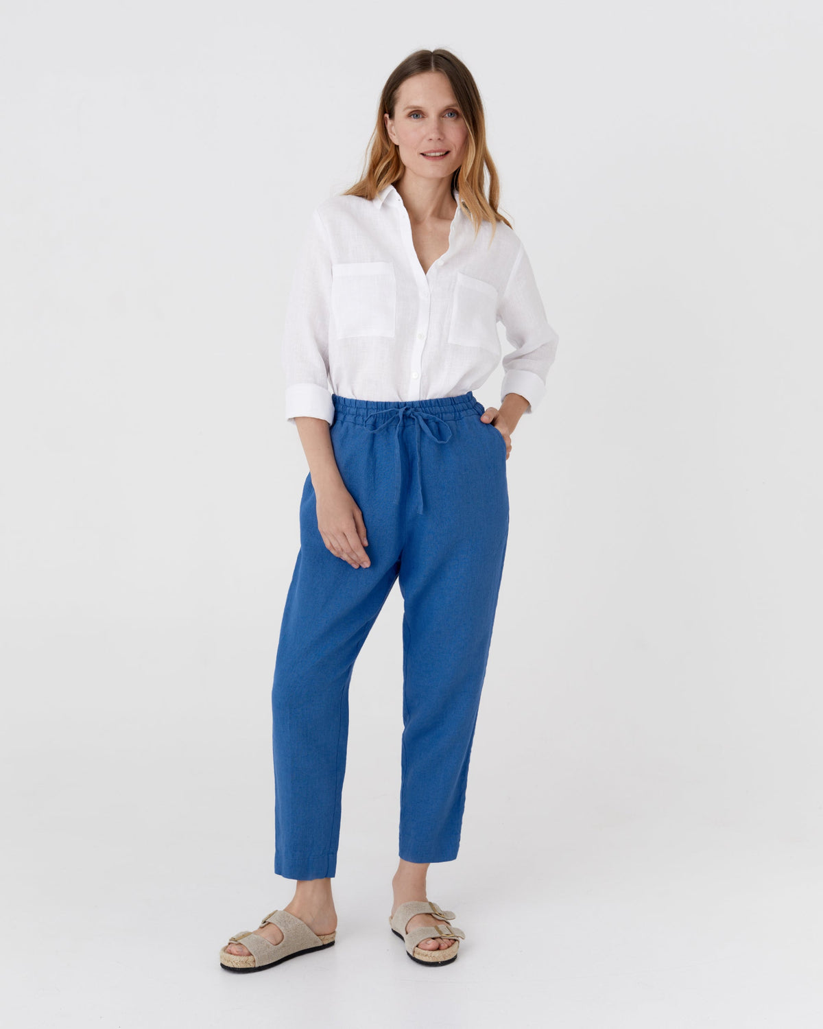 blue linen dress pants Domme in Cobalt Rush:No rush Vero Moda Tall button down for a more Primary Fabric_Cotton Linen