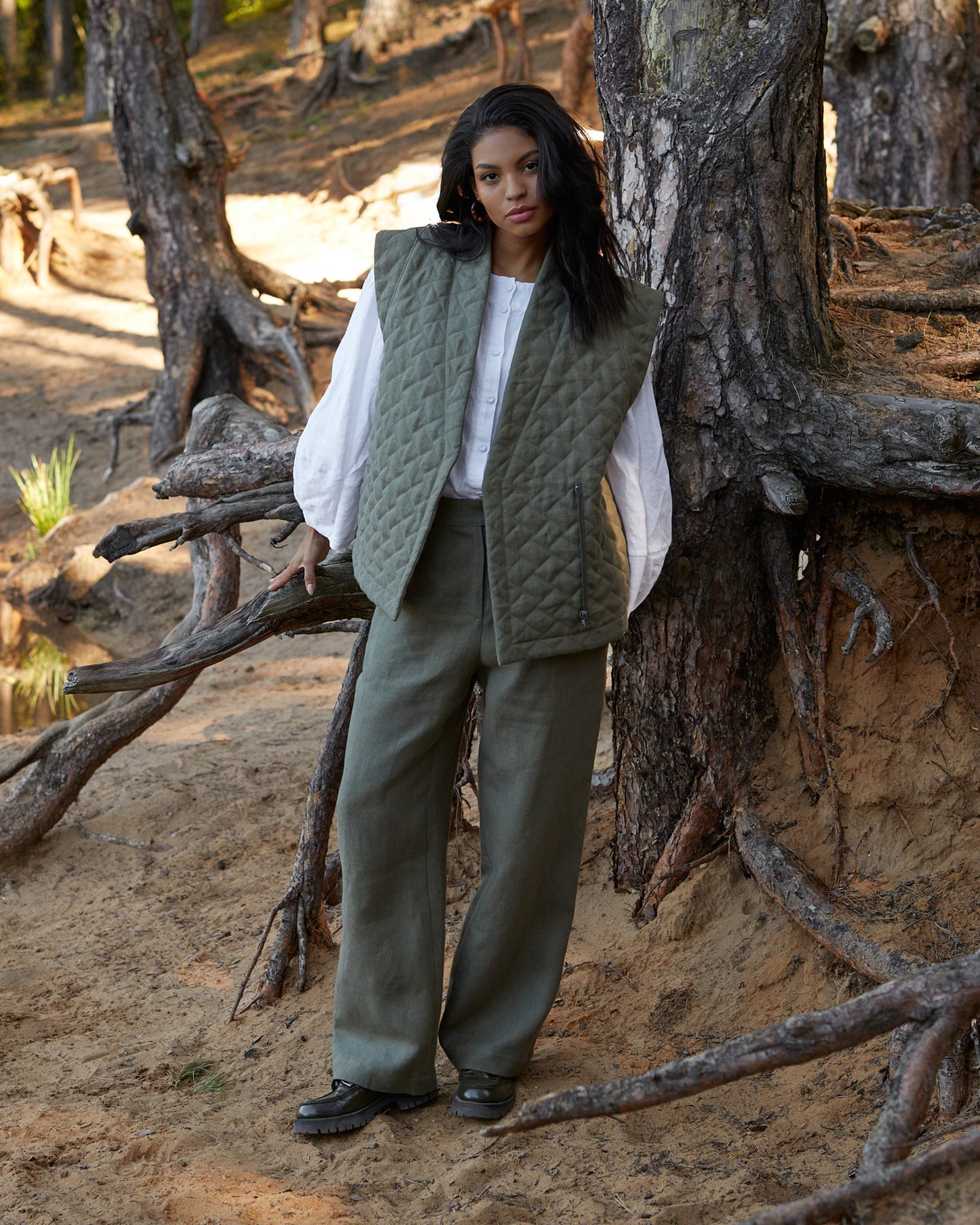 Linen quilted vest FONNI in Dark green | MagicLinen