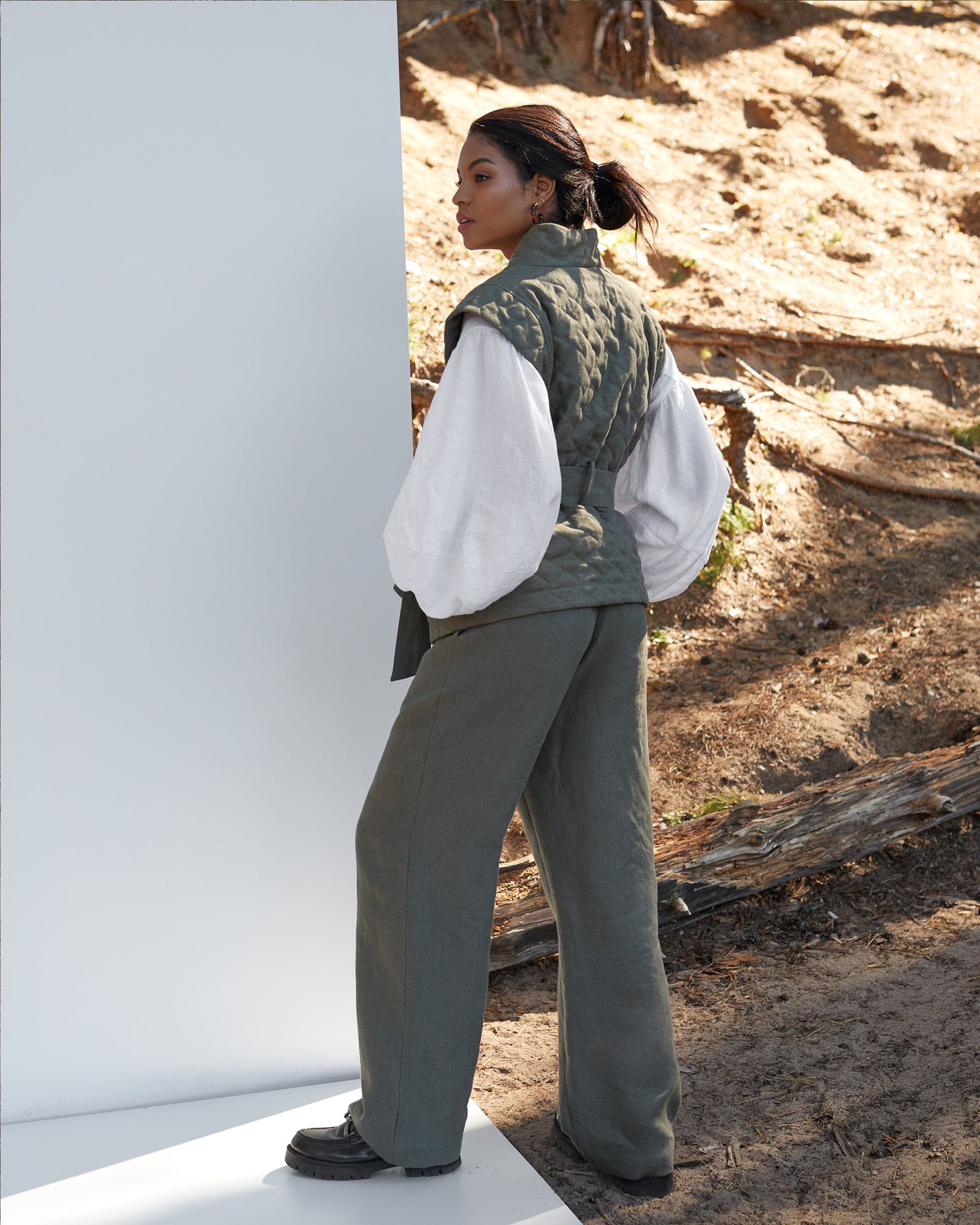 Linen quilted vest FONNI in Dark green | MagicLinen