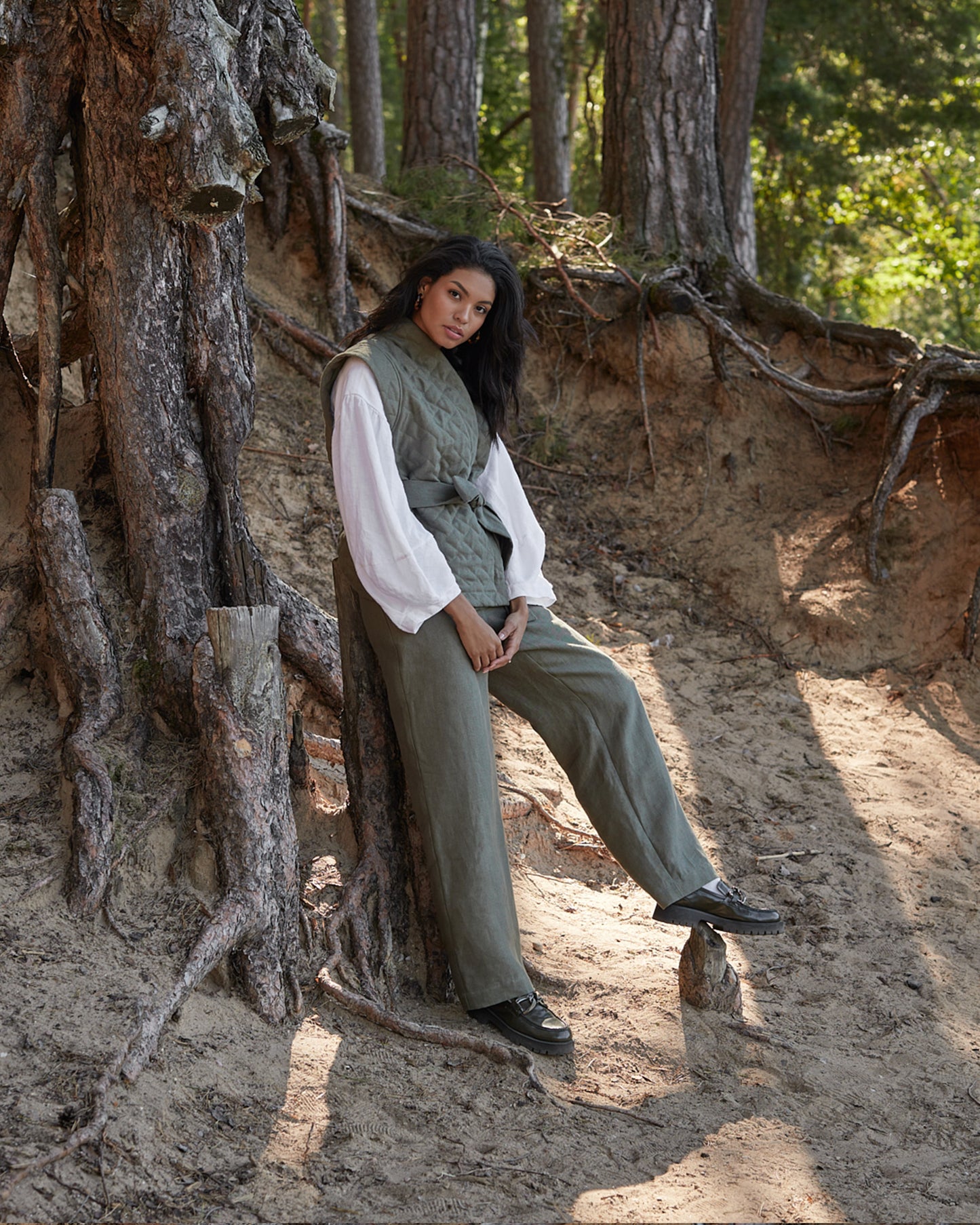 Linen quilted vest FONNI in Dark green | MagicLinen