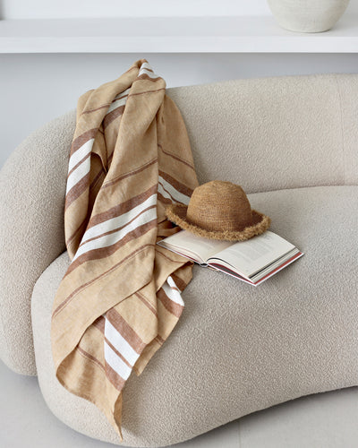 Linen Beach Blanket in French striped | MagicLinen