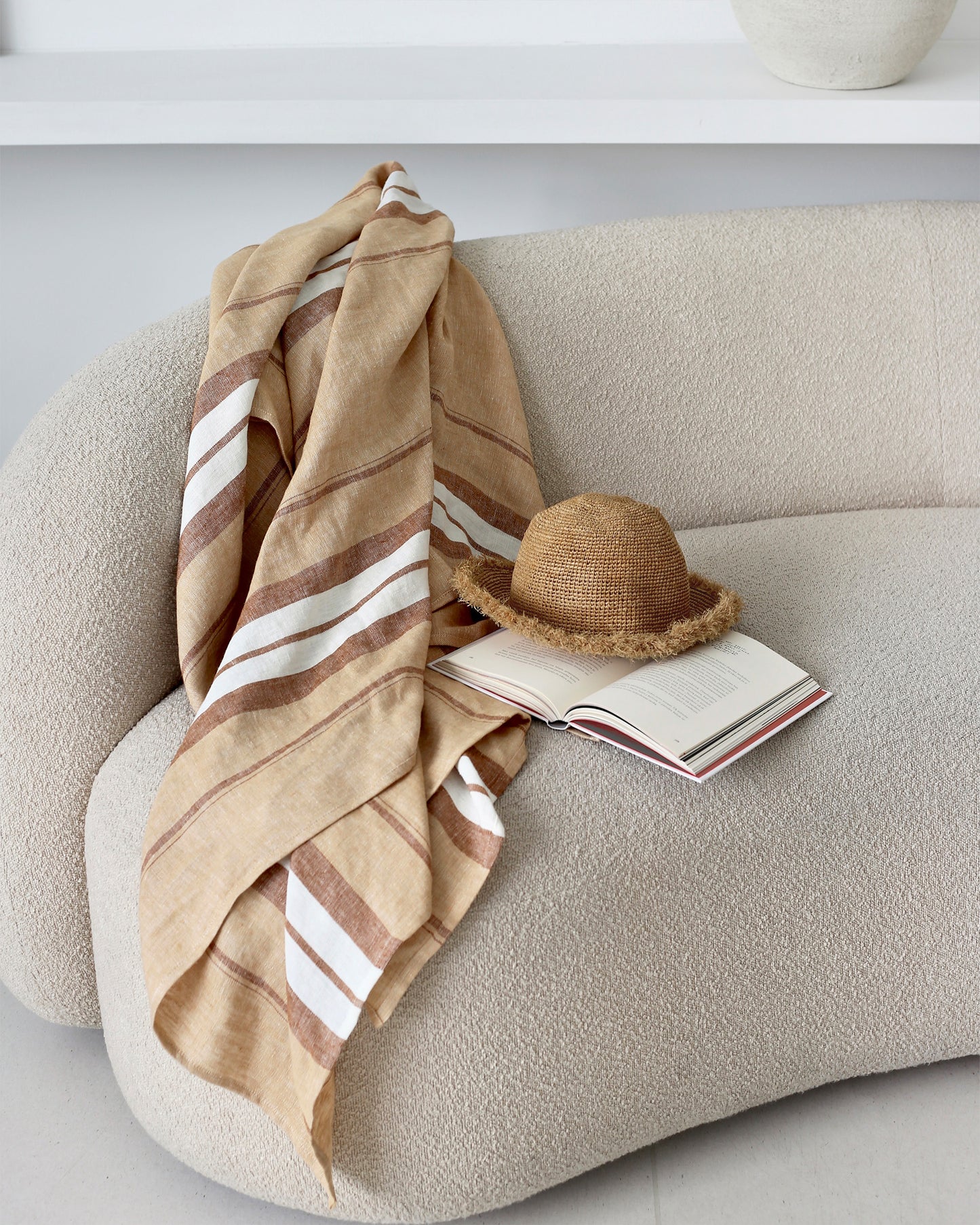 Linen Beach Blanket in French striped | MagicLinen