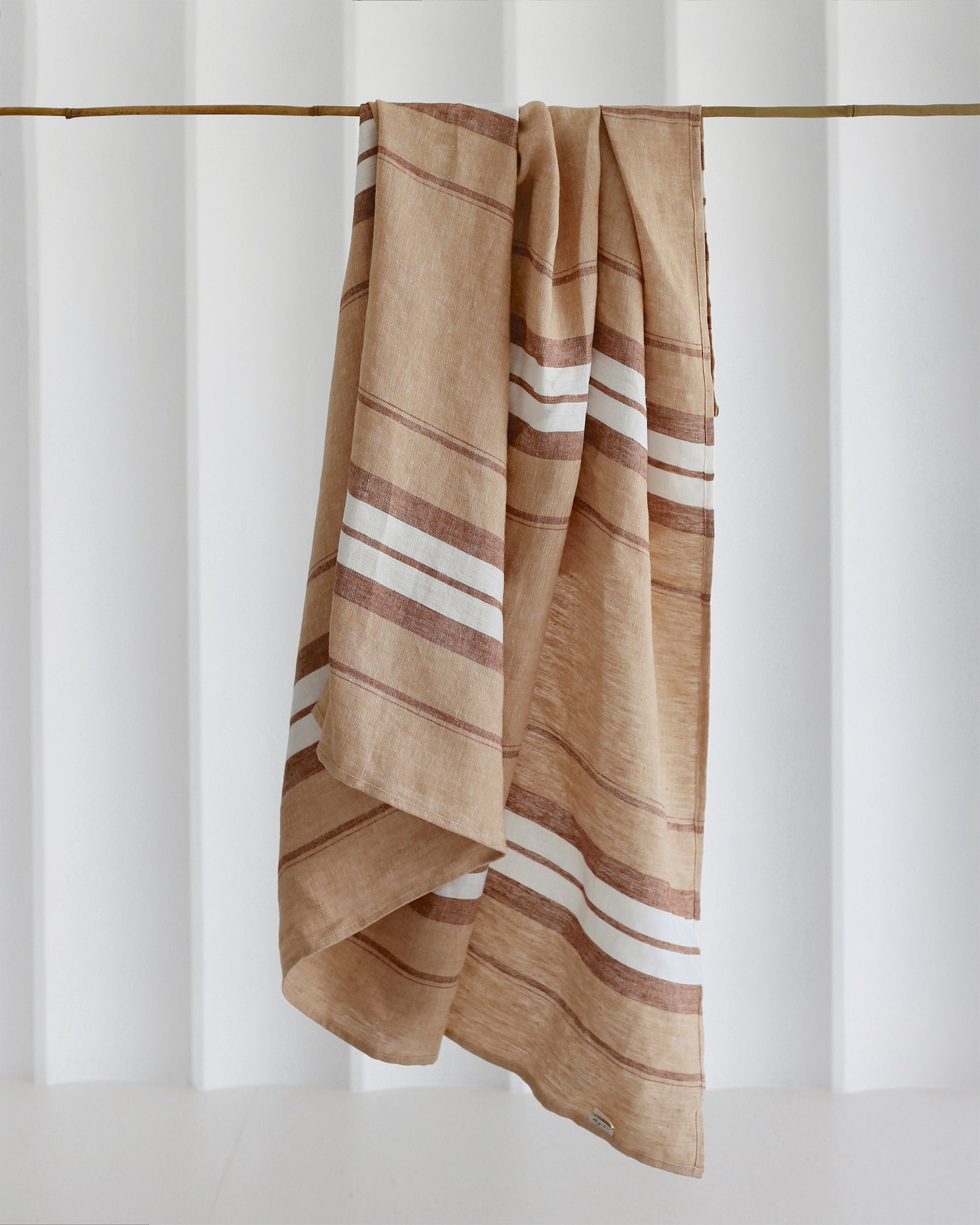 Linen Beach Blanket in French striped | MagicLinen