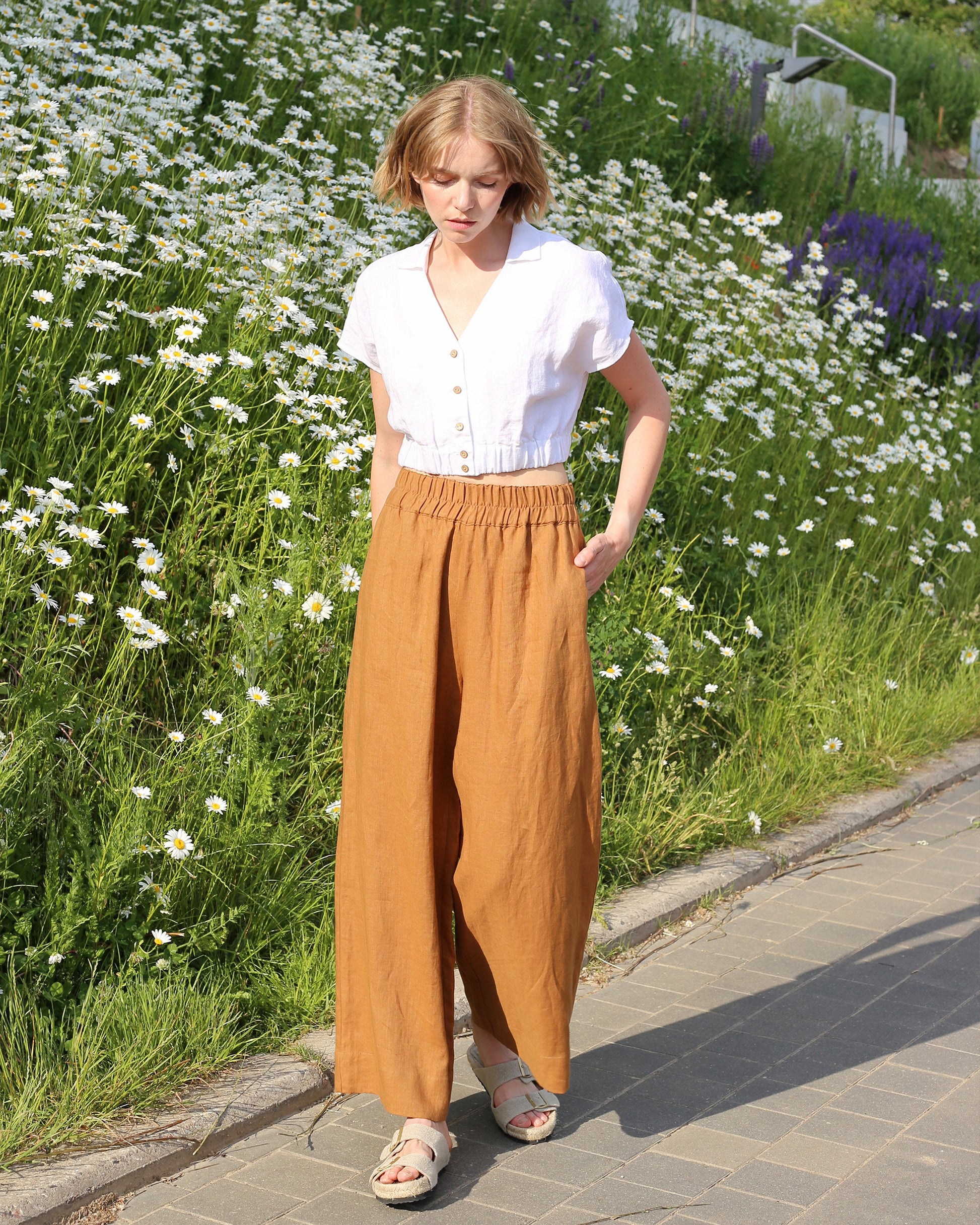 Wide leg linen pants ALCUDIA in Cinnamon - MagicLinen