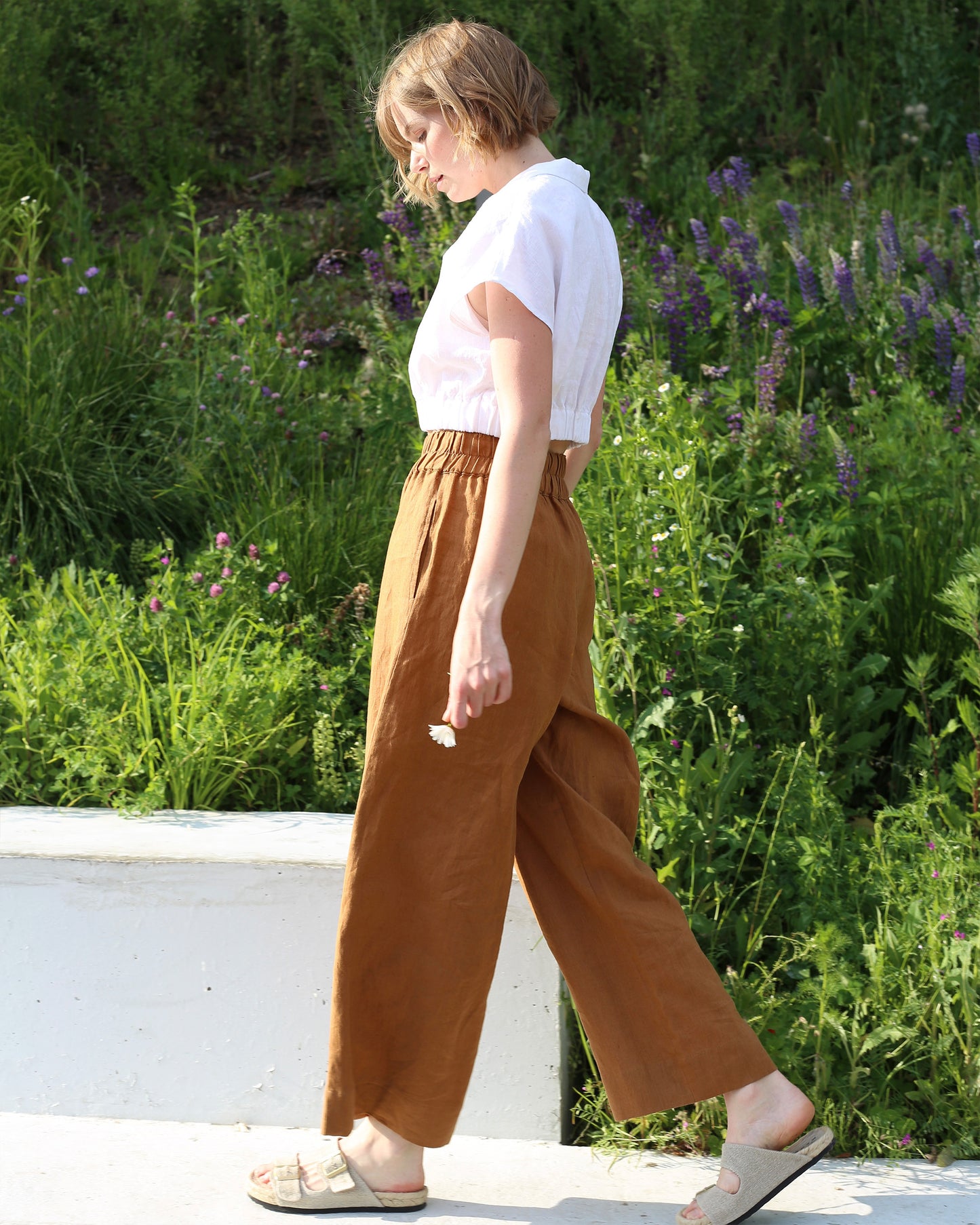 Wide leg linen pants ALCUDIA in Cinnamon