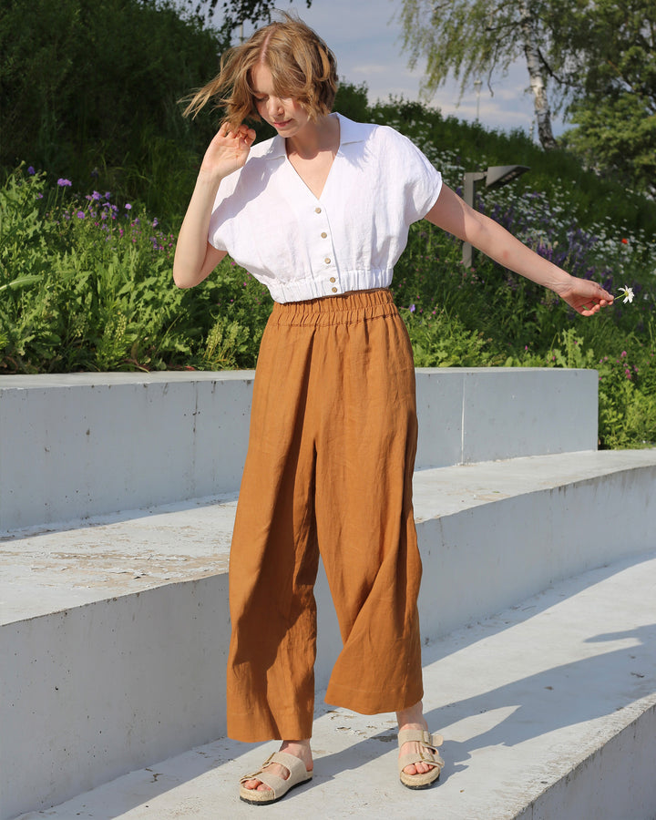 Wide leg linen pants ALCUDIA in Cinnamon - MagicLinen