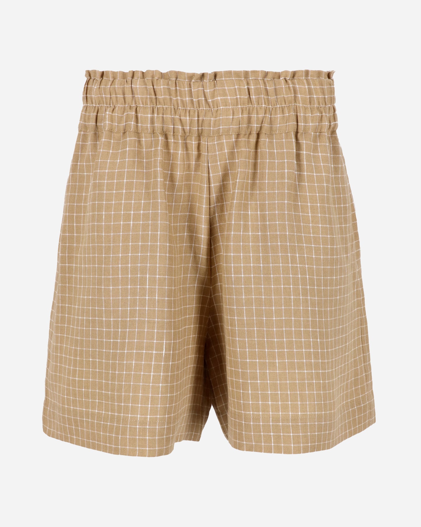 Elastic waist linen shorts LAMU in Brown windowpane - MagicLinen