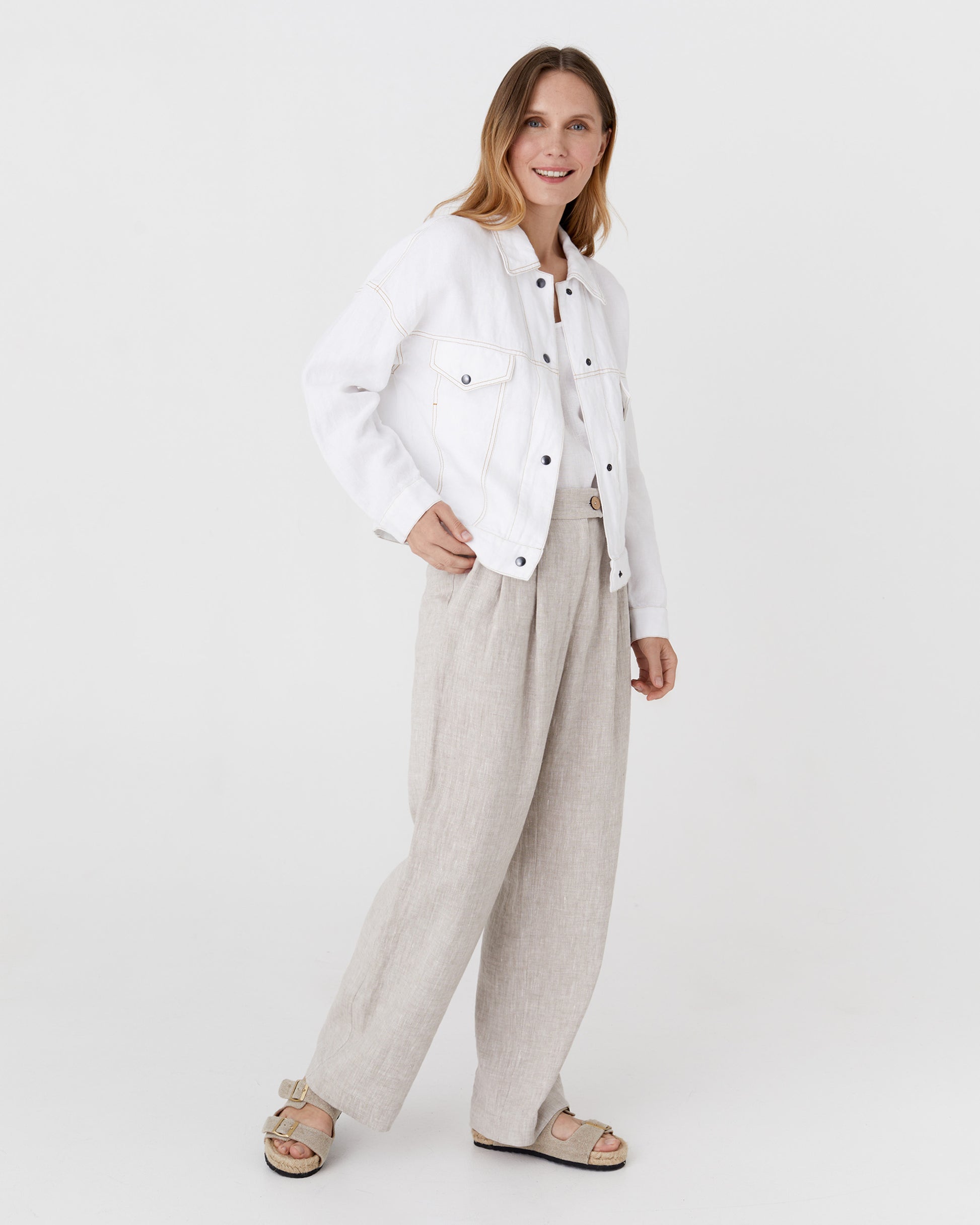 Cropped linen jacket LEURA in White - MagicLinen