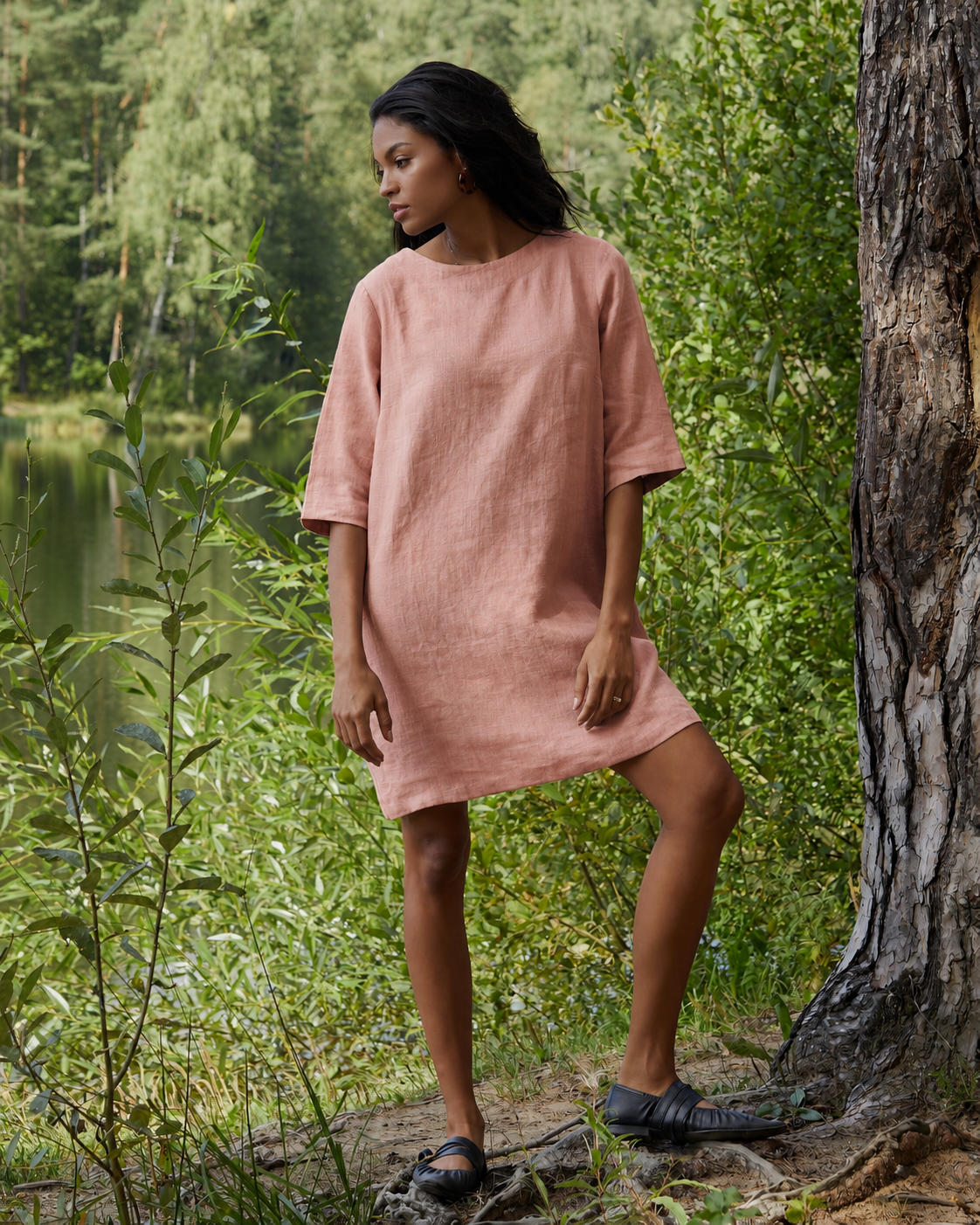 Linen tunic dress LASTRES in Rose