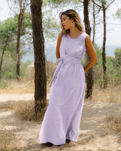 Long linen dress BORACAY in Lilac