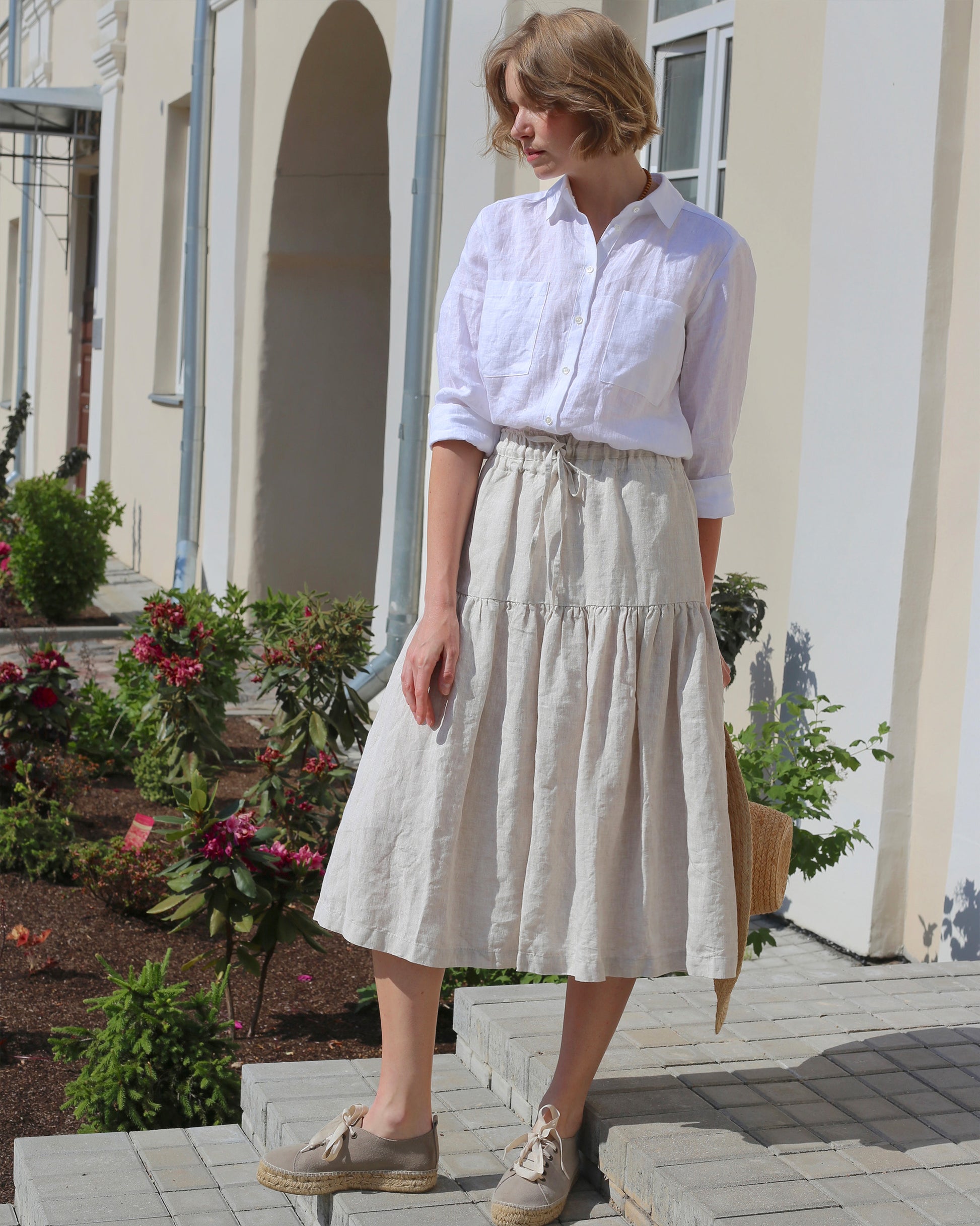 Tiered linen skirt UBUD in Natural melange - MagicLinen