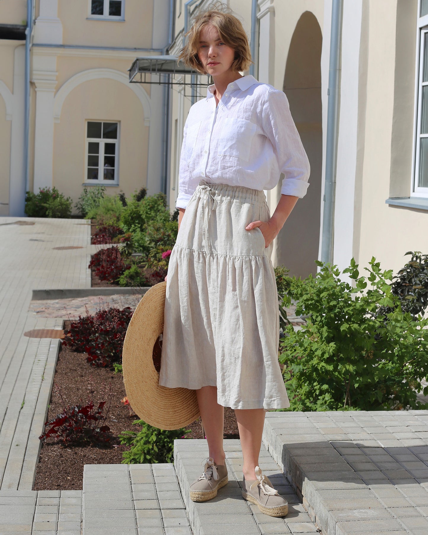 Tiered linen skirt UBUD in Natural melange - MagicLinen