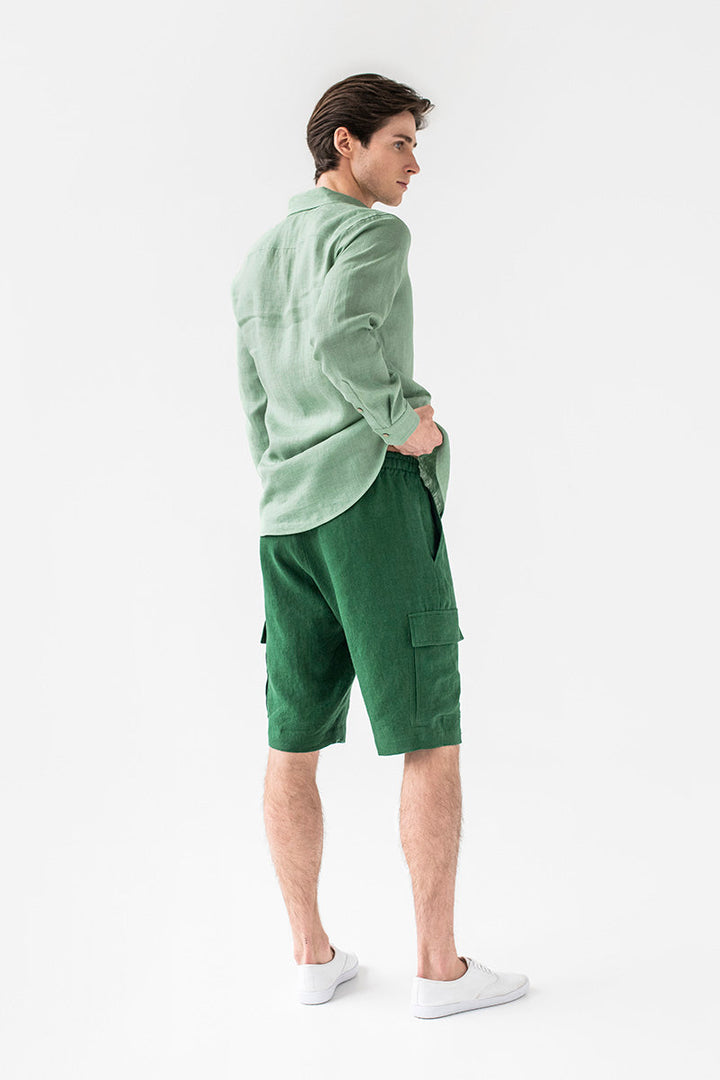 Men's linen cargo shorts LUGANO in green