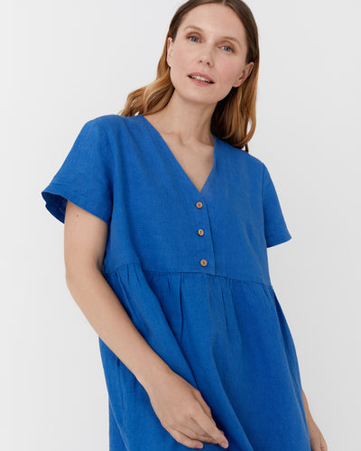 Mini linen dress MACEIO in Cobalt blue - MagicLinen modelBoxOn