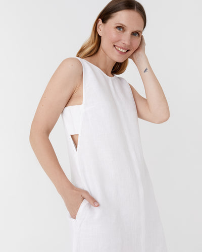 Midi linen dress MANHATTAN in White - MagicLinen modelBoxOn