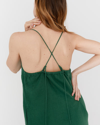 Slip linen dress MARFA in Green - MagicLinen modelBoxOn