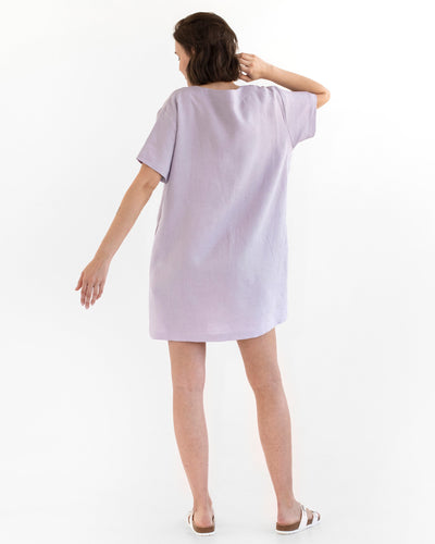 T-shirt linen dress MIJAS in Lilac - MagicLinen