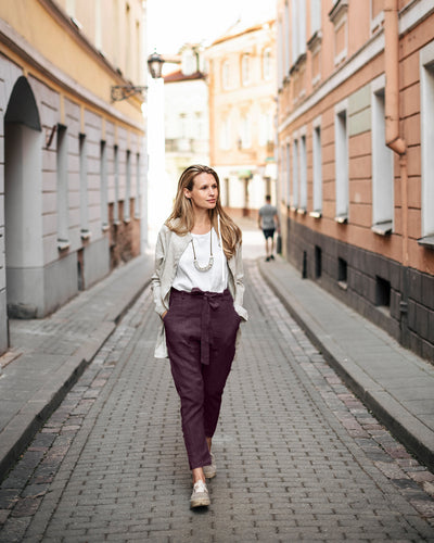 Linen Harem Pants | Linen Pants for Women in Dark purple | MagicLinen