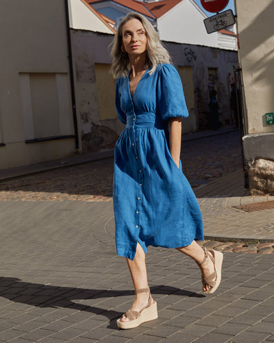 Maxi linen dress MODICA in Cobalt blue - MagicLinen