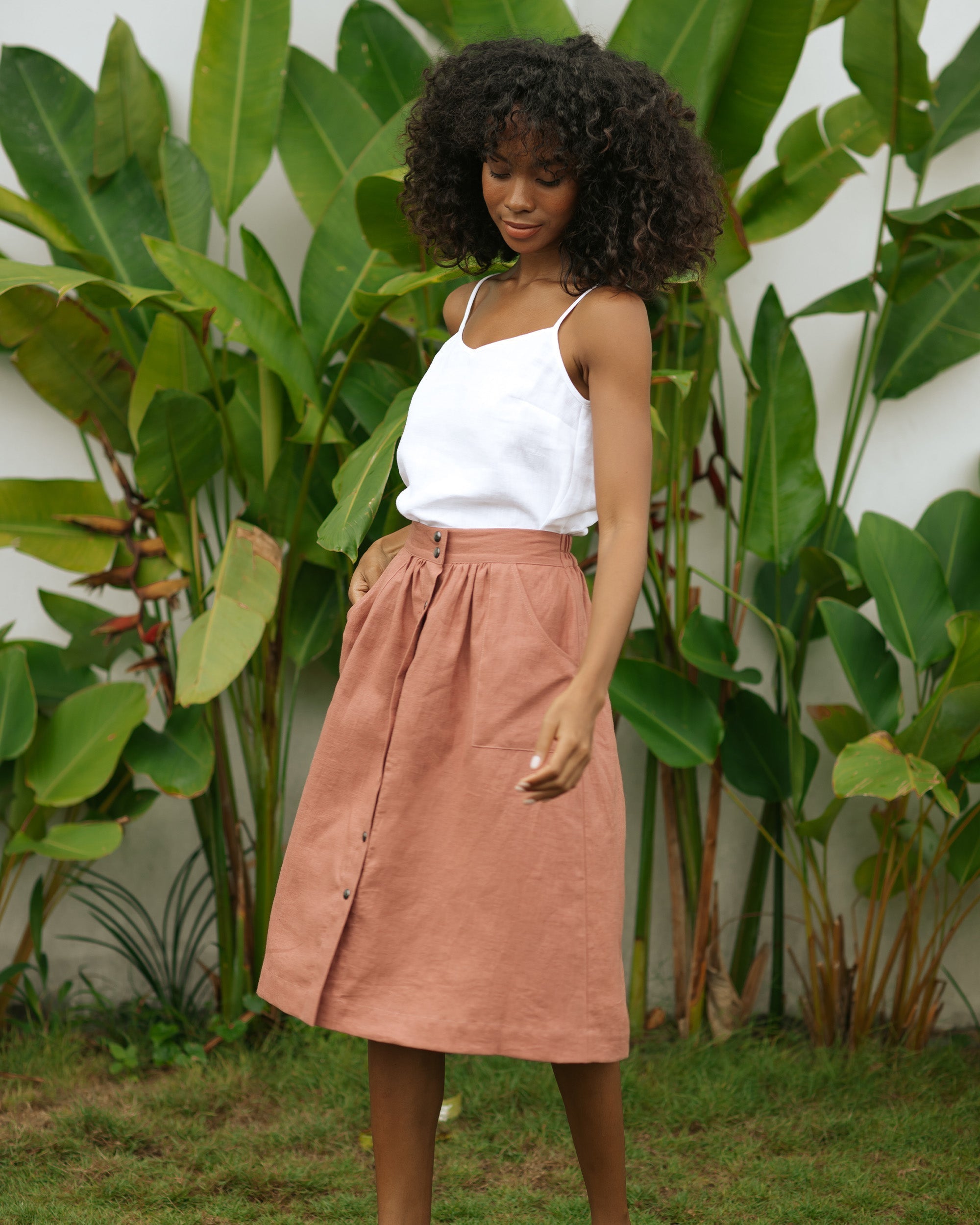 Pink skirt outlet linen