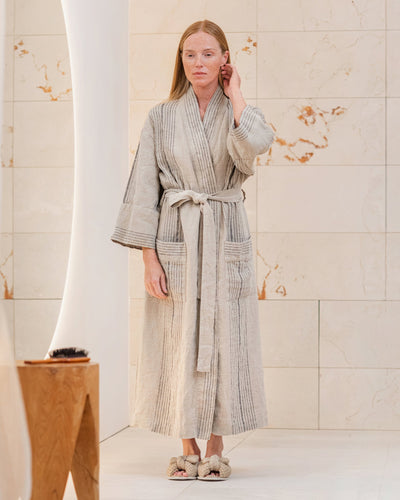 Linen kimono robe in Artisan stripe