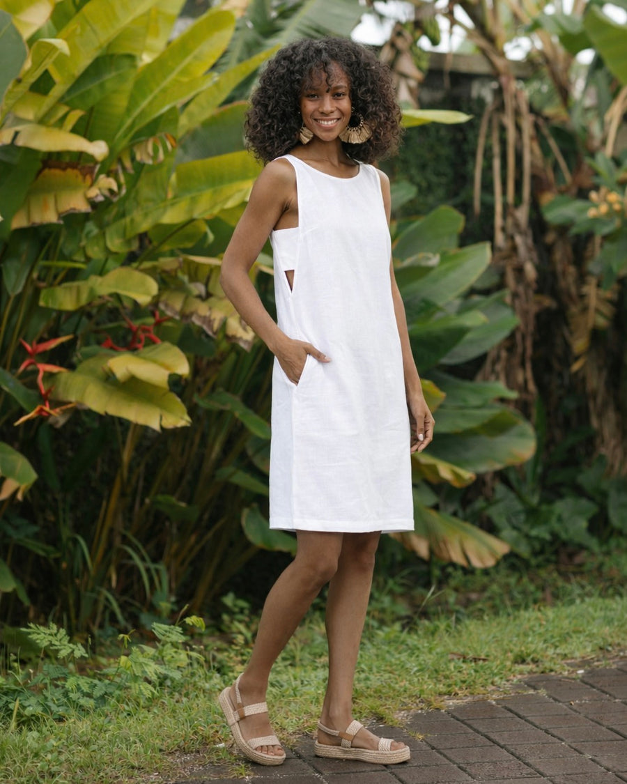 Midi linen dress MANHATTAN in White | MagicLinen XS Midi linen dress MANHATTAN in White | MagicLinen XS