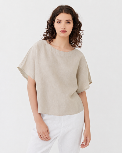 Loose-fit linen top MIDWAY in Natural flax