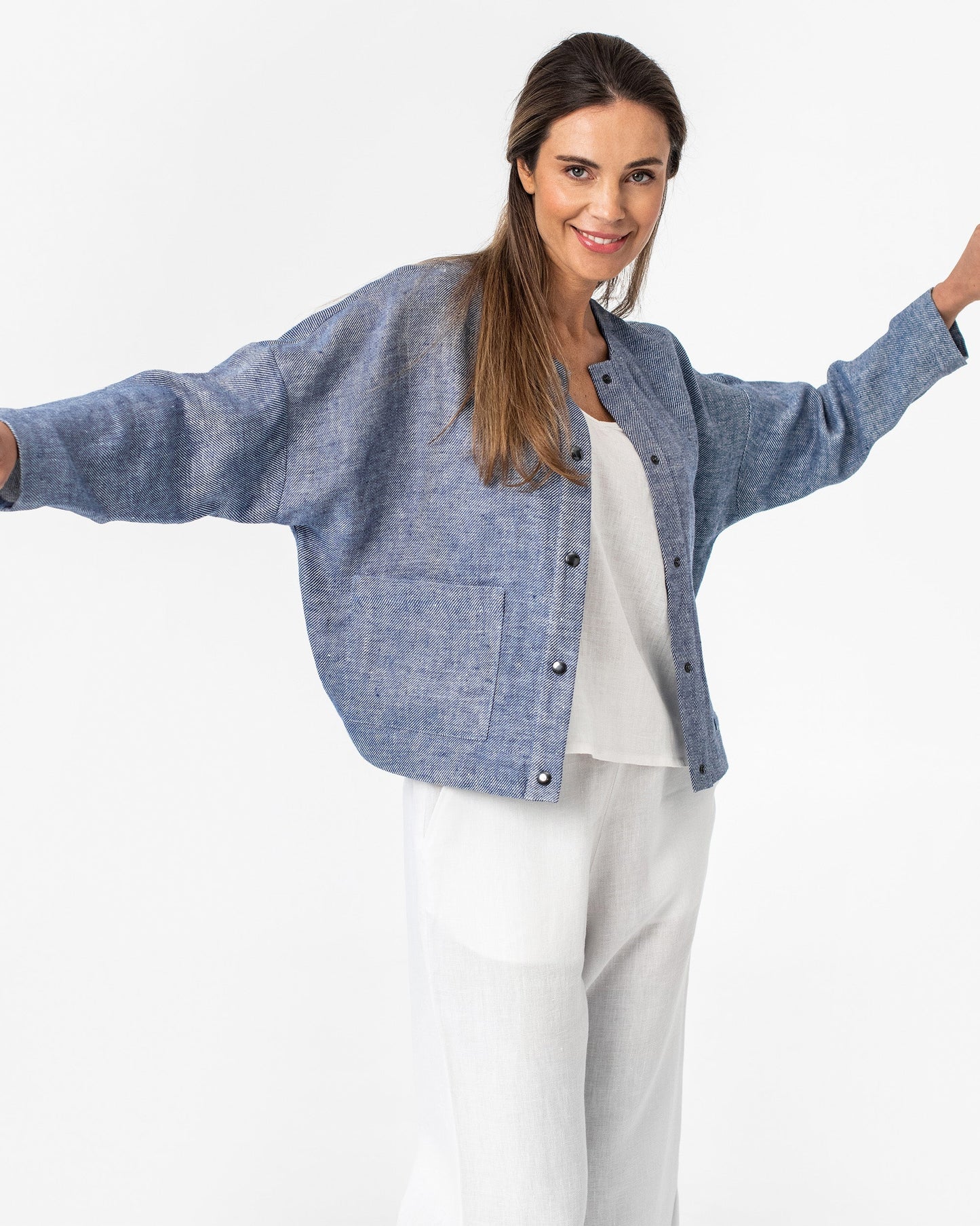 Linen bomber jacket NAPALI in Denim - MagicLinen